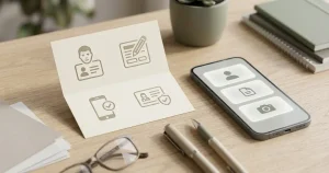 Ilustracja checklisty rejestracji z oznaczeniem 18+, telefonem i dokumentem KYC