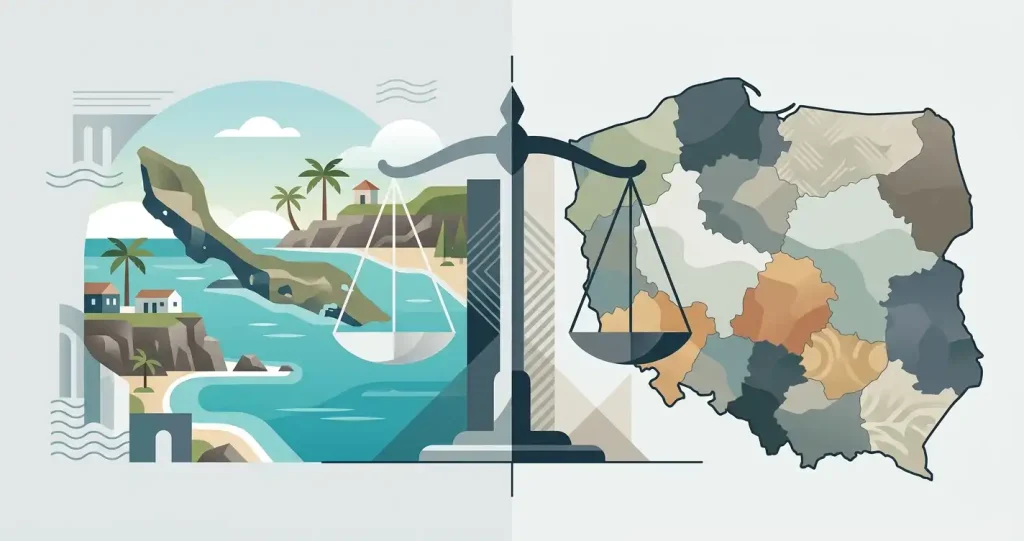 Neutralna ilustracja dokumentu licencji, globu Curaçao i mapy Polski bez urzędowych logotypów